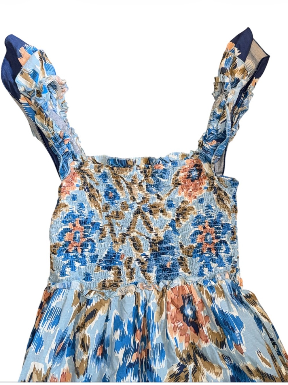 House of Harlow 1960 Boho Smocked Maxi Dress Size Small Blue Floral - Picture 6 of 11